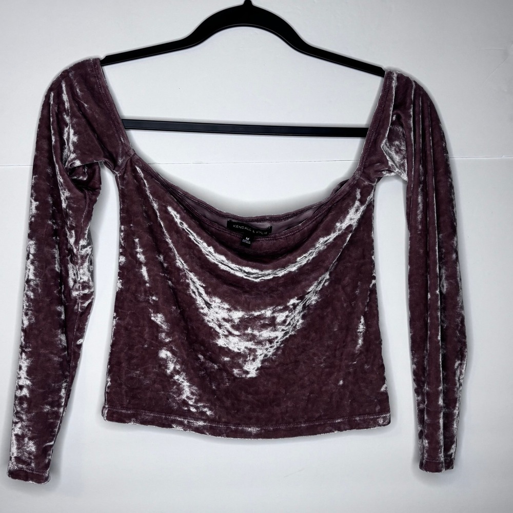 Kendall & Kylie Velvet Off Shoulder Long Sleeve Top‎ Mauve Medium